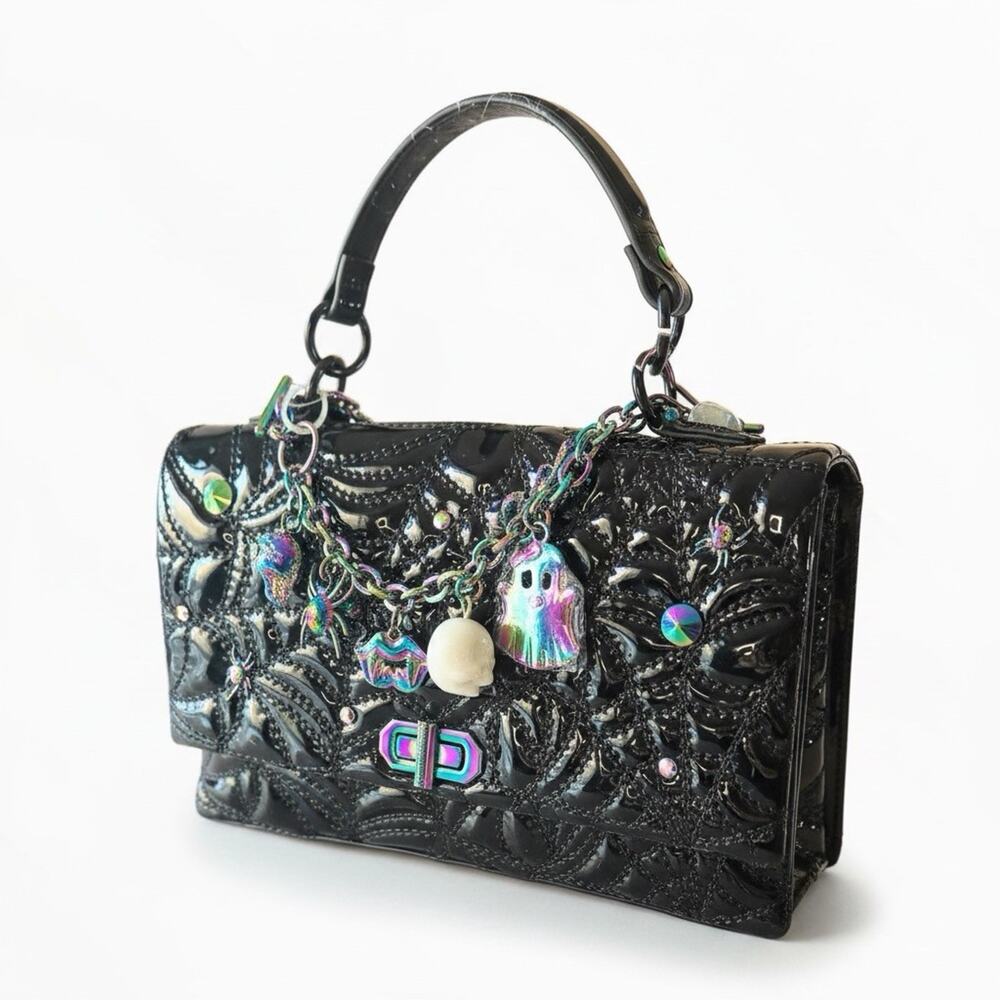 NWT Betsey Johnson Charms & Spells Bag Black Patent Halloween Crossbody HTF - Picture 3 of 11